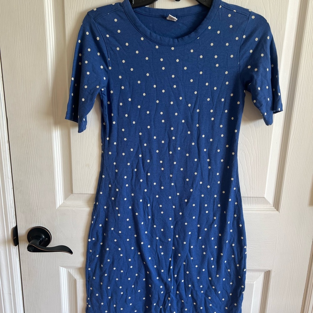 Old Navy Blue Polka Dot Fitted Dress XS